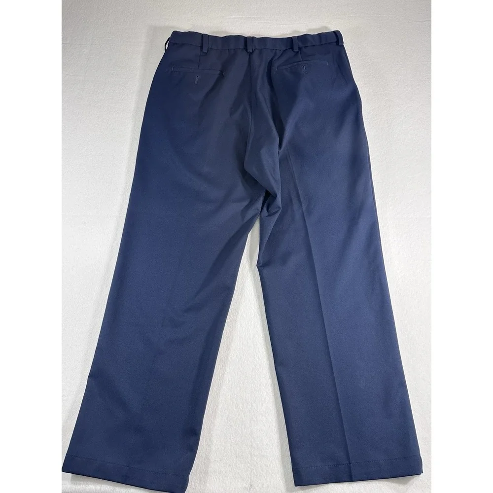 Haggar Cool 18 Pro Navy Blue Dress Pants Mens 36x29 Classic Fit Flat Front Chino